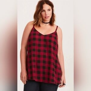 Torrid Red & Black Buffalo Plaid Georgette Tank Top Camisole Size 3 = 22/24